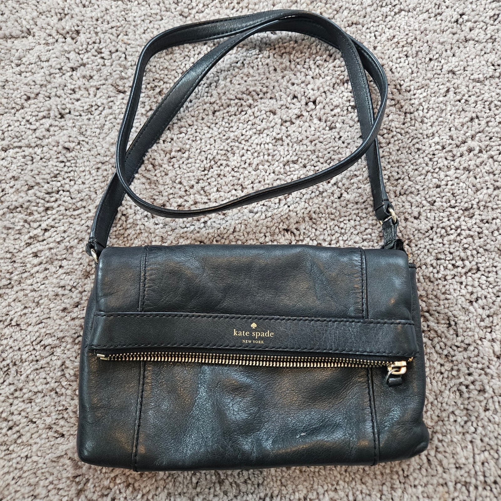 Kate Spade New York Julian Black Leather Fold Over Crossbody Bag Designer Basic